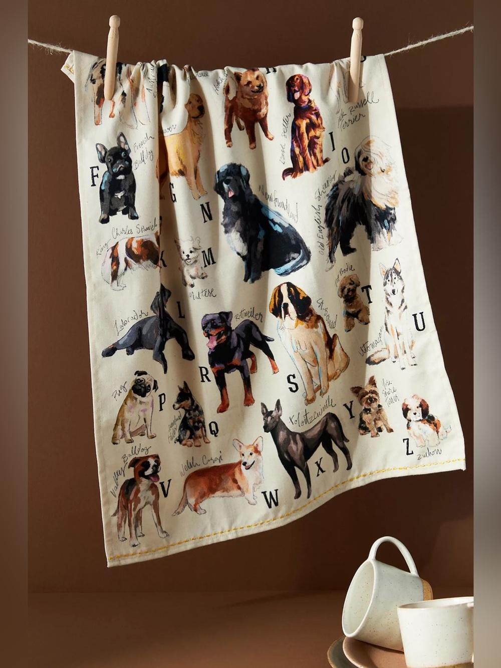 Anthropologie Dog Breeds A-Z Dish Towel